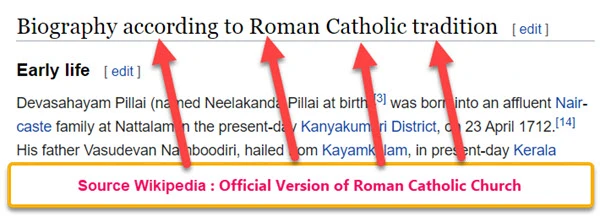 Wikipedia-Biography according to Roman Catholic Tradition