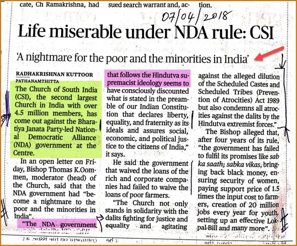 Christians under the first Modi Govt (2014-2019)