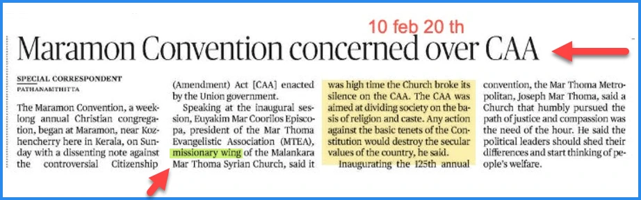 Talking against CAA in Maramon Convetion