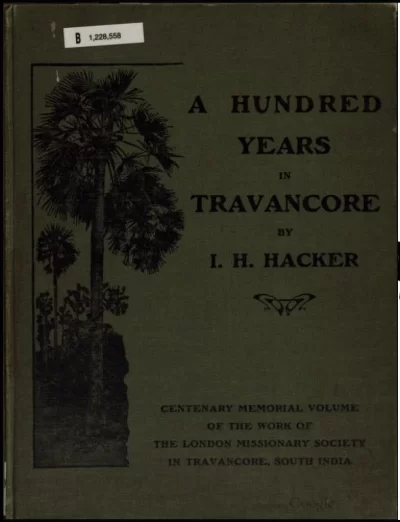 A hundred years in Travancore Cover