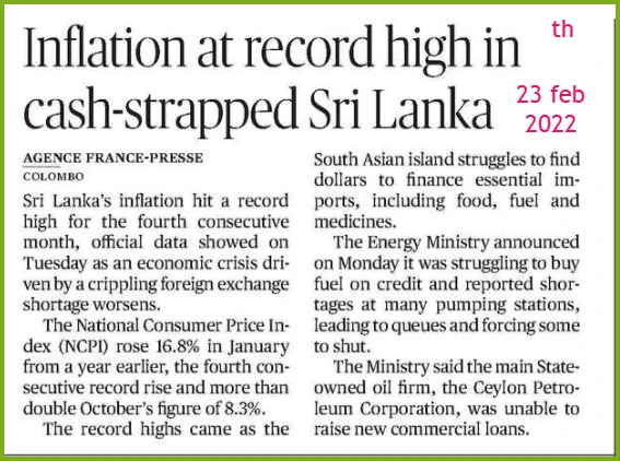 inflation in  Sri Lanka