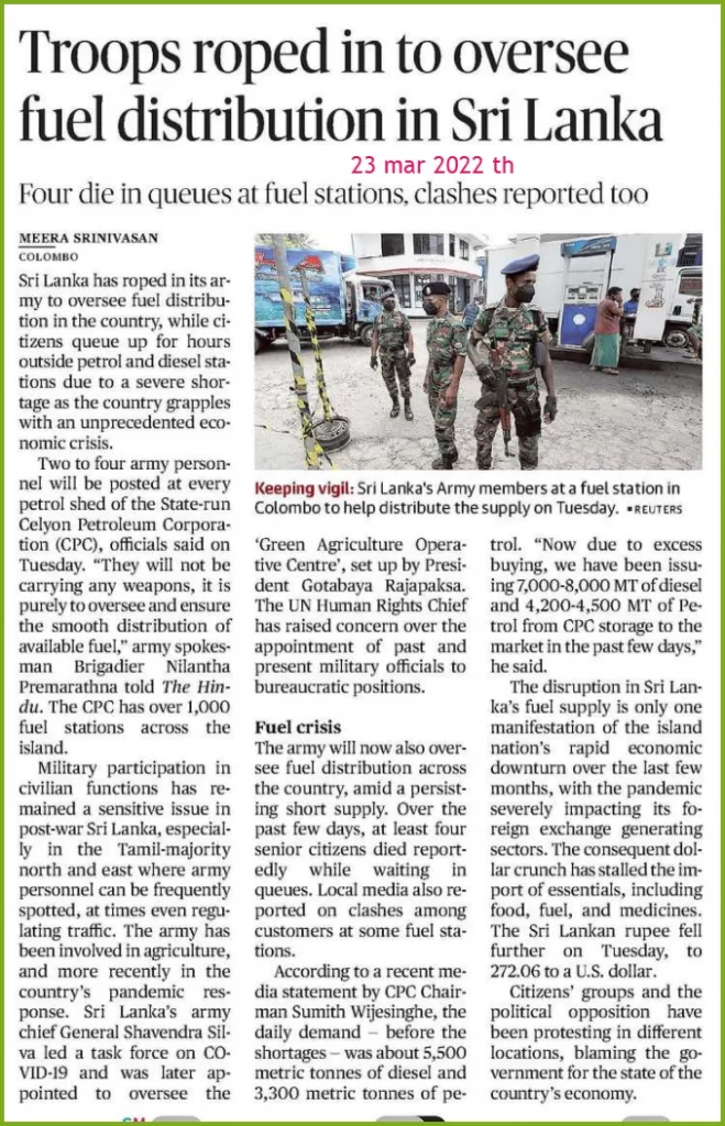 srilankan army controlling fuel distribution