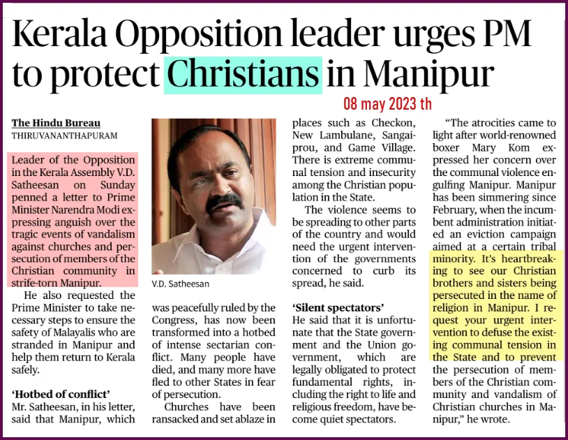 opposition leader speaking for Christians -congi -v d satheesan
