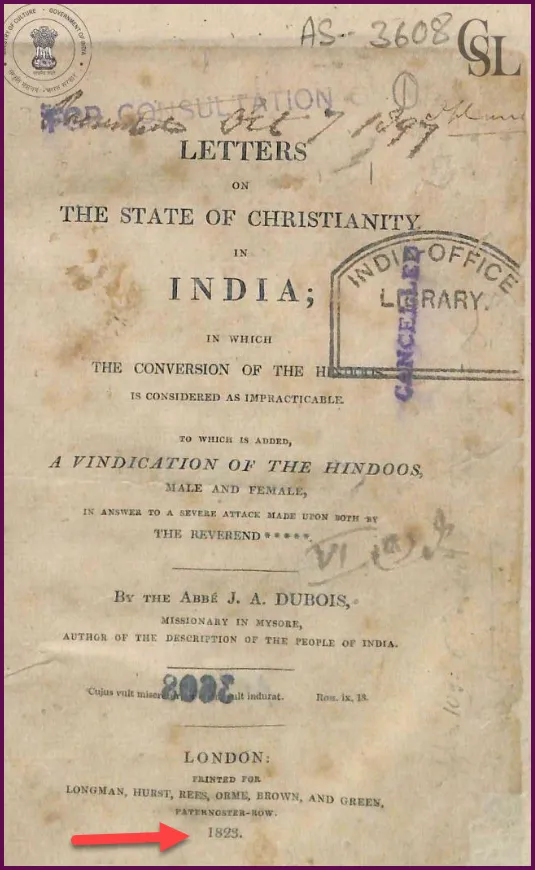 1823 -Letters on the state of Christianity in India -